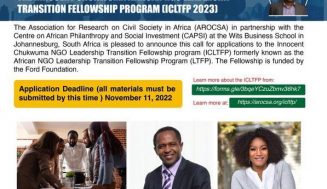 AROCSA Innocent Chukwuma African NGO Leadership Transition Fellowship Program (ICLTFP) 2023