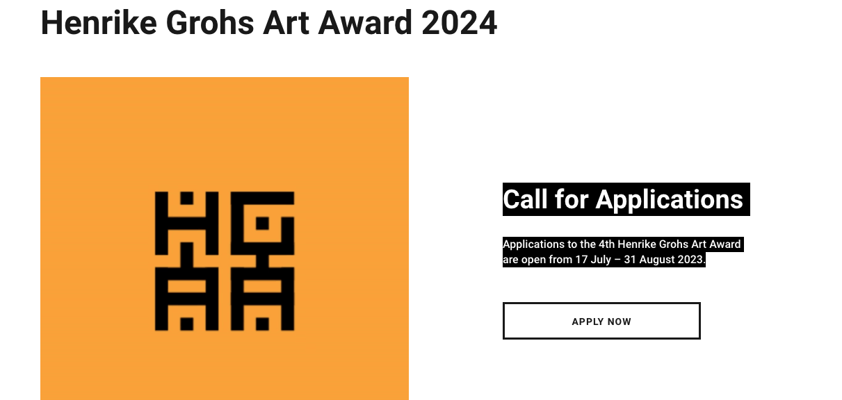 Call for applications: The Henrike Grohs Art Award upto $ 20 000
